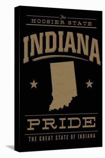 Indiana State Pride - Gold on Black-Lantern Press-Stretched Canvas