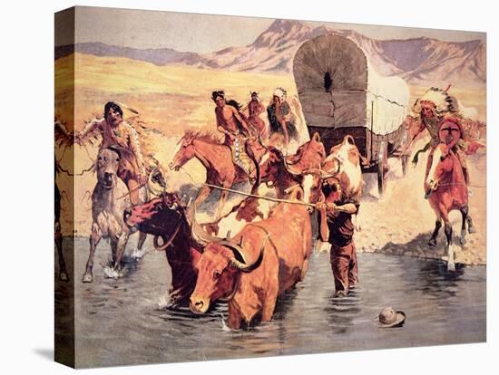 Indians Attacking a Pioneer Wagon Train-Frederic Sackrider Remington-Premier Image Canvas