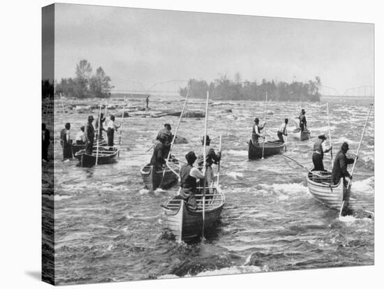Indians Fishing in the Soo Canal Photograph - Michigan-Lantern Press-Stretched Canvas