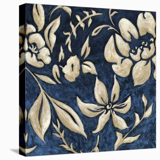 Indigo and Cream Brocade II-Chariklia Zarris-Stretched Canvas