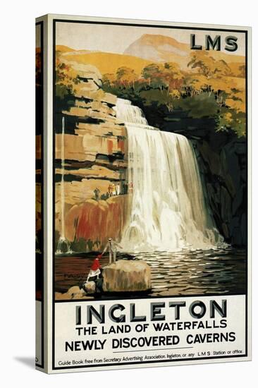 Ingleton, England - Spectators Climb on Waterfall Railway Poster-Lantern Press-Stretched Canvas
