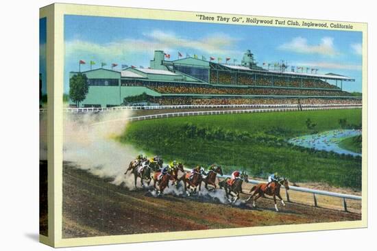 Inglewood, California - Hollywood Turf Club View of a Horse Race-Lantern Press-Stretched Canvas