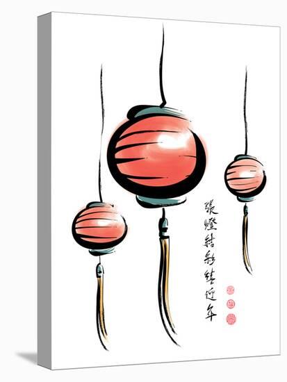 Ink Painting Of Chinese Lantern With Greeting Calligraphy-yienkeat-Stretched Canvas