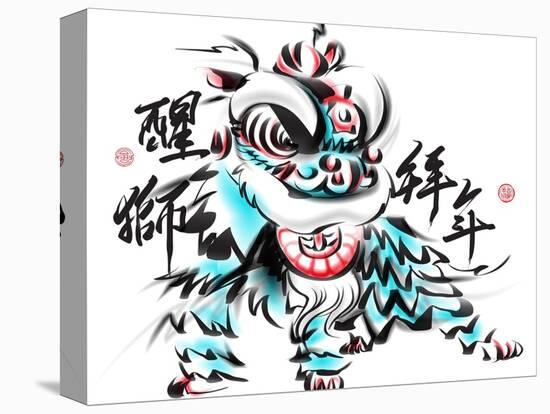 Ink Painting Of Chinese Lion Dance. Translation Of Chinese Text: The Consciousness Of Lion-yienkeat-Stretched Canvas