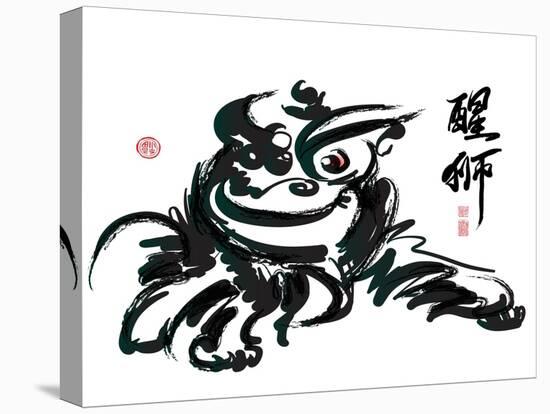 Ink Painting Of Chinese Lion Dance Translation Of Chinese Text: The Consciousness Of Lion-yienkeat-Stretched Canvas