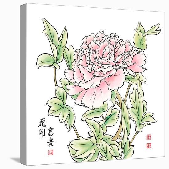 Ink Painting Of Chinese Peony. Translation: The Blossom Of Prosperity-yienkeat-Stretched Canvas