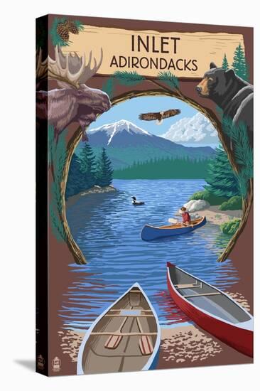 Inlet, New York - Adirondacks Canoe Scene-Lantern Press-Stretched Canvas