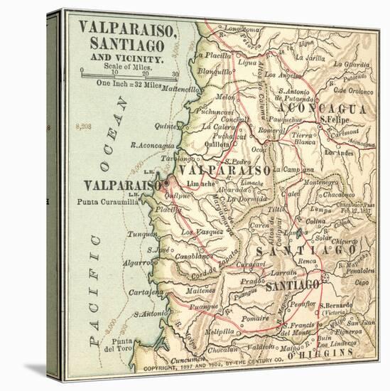 Inset Map of Valparaiso, Santiago and Vicinity. Chile-Encyclopaedia Britannica-Stretched Canvas