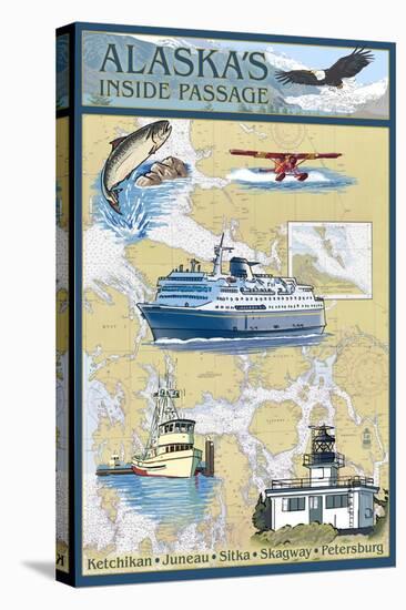 Inside Passage, Alaska - Nautical Chart-Lantern Press-Stretched Canvas