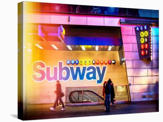 Instants of NY Series - Entrance of a Subway Station in Times Square - Urban Street Scene by Night-Philippe Hugonnard-Premier Image Canvas