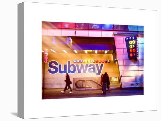 Instants of NY Series - Entrance of a Subway Station in Times Square - Urban Street Scene by Night-Philippe Hugonnard-Stretched Canvas