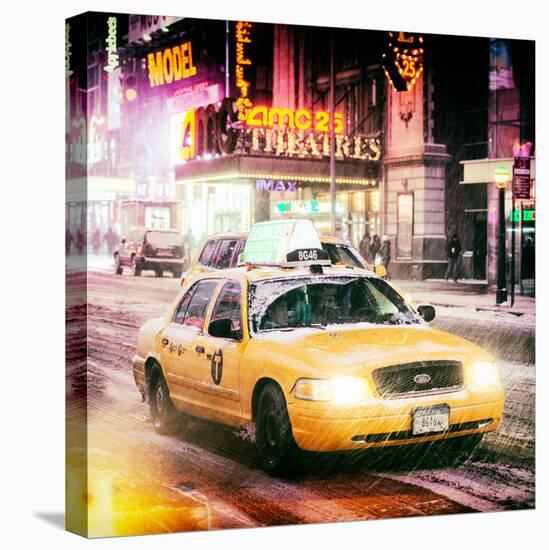 Instants of NY Series - Snowstorm on 42nd Street in Times Square with Yellow Cab by Night-Philippe Hugonnard-Premier Image Canvas