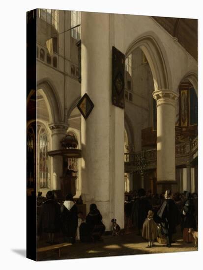 Interior of a Protestant, Gothic Church During a Service-Emanuel de Witte-Stretched Canvas