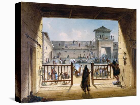 Interior of Fort Laramie with American Soldiers and Native Americans-Alfred Jacob Miller-Premier Image Canvas