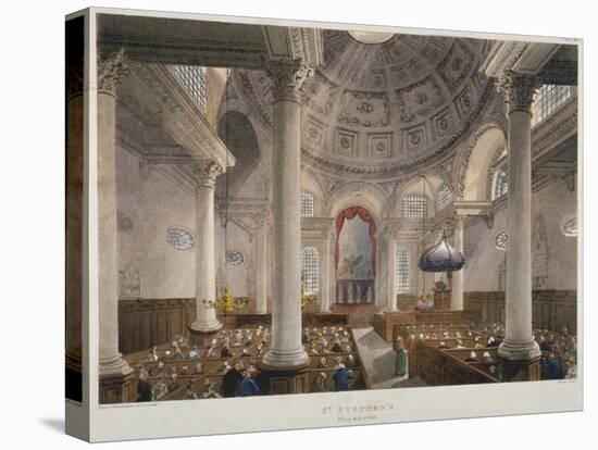 Interior of the Church of St Stephen Walbrook During a Service, City of London, 1809-Augustus Charles Pugin-Premier Image Canvas