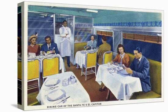 Interior View of a Santa Fe Train Dining Car-Lantern Press-Stretched Canvas