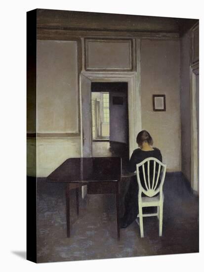 Interior with a Woman Seated on a White Chair-Vilhelm Hammershoi-Premier Image Canvas