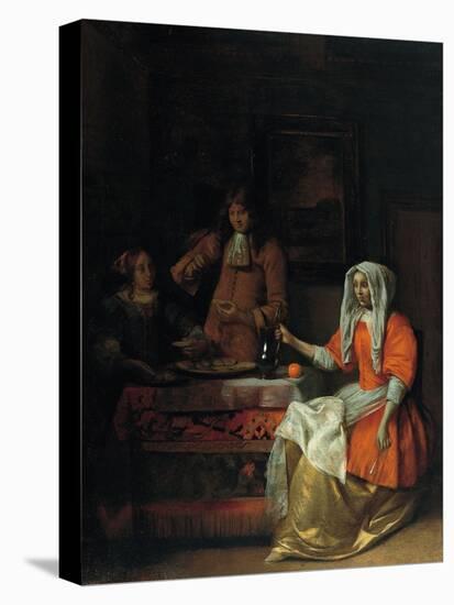 Interior with Two Women and a Man Drinking and Eating Oysters-Pieter de Hooch-Premier Image Canvas