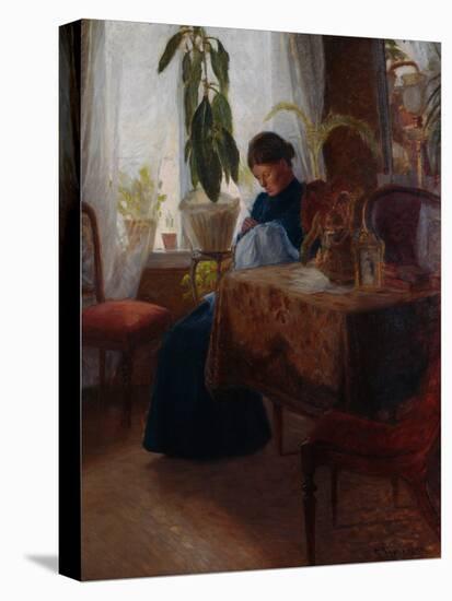 Interior with woman sewing-Harriet Backer-Premier Image Canvas
