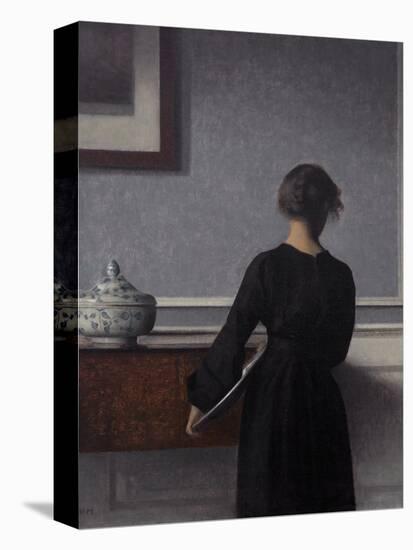 Interior with Young Woman from Behind-Vilhelm Hammershoi-Premier Image Canvas