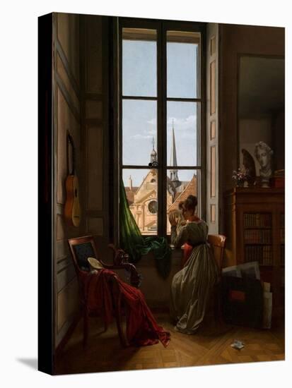 Interior with Young Woman Tracing a Flower, C.1820-22-Louise Adeone Droelling-Premier Image Canvas