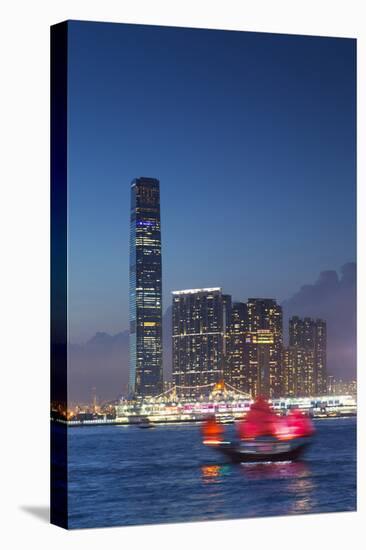 International Commerce Centre (Icc) and Junk Boat at Dusk, Hong Kong, China-Ian Trower-Premier Image Canvas