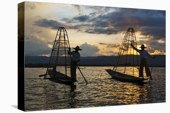 Intha Fisherman Rowing at Sunset on Inle Lake, Shan State, Myanmar-Keren Su-Premier Image Canvas