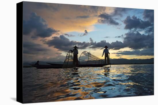 Intha Fisherman Rowing at Sunset on Inle Lake, Shan State, Myanmar-Keren Su-Premier Image Canvas