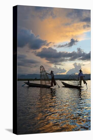 Intha Fisherman Rowing at Sunset on Inle Lake, Shan State, Myanmar-Keren Su-Premier Image Canvas
