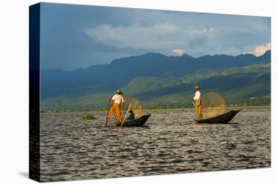 Intha Fisherman Rowing Boat with Leg on Inle Lake, Shan State, Myanmar-Keren Su-Premier Image Canvas