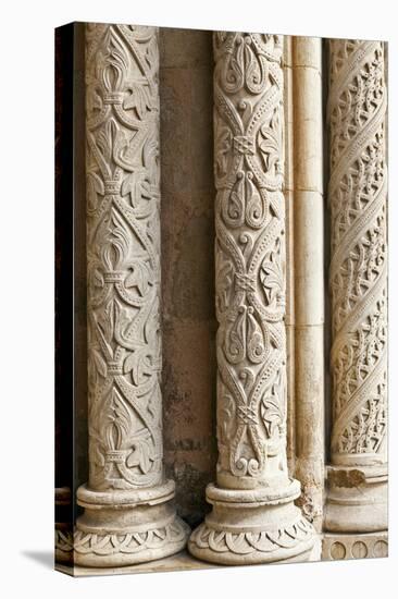 Intricately Carved Stone Pillars at the Main Portal Entrance to the Old Cathedral Se Velha Coimbra-Julian Castle-Stretched Canvas