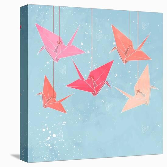 Invitation or Greeting Card Template with Origami Birds. Vector Illustration.-Maria Sem-Stretched Canvas