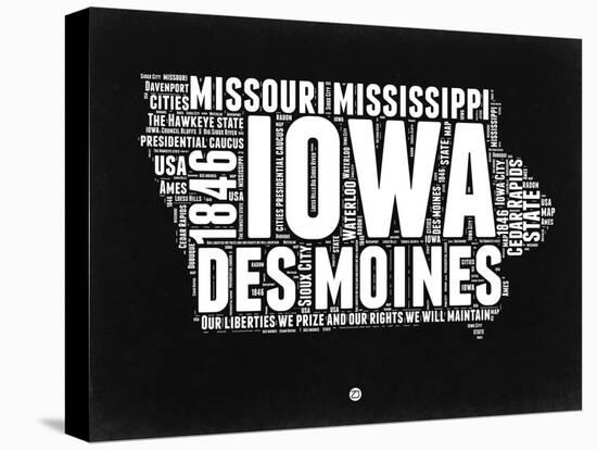 Iowa Black and White Map-NaxArt-Stretched Canvas