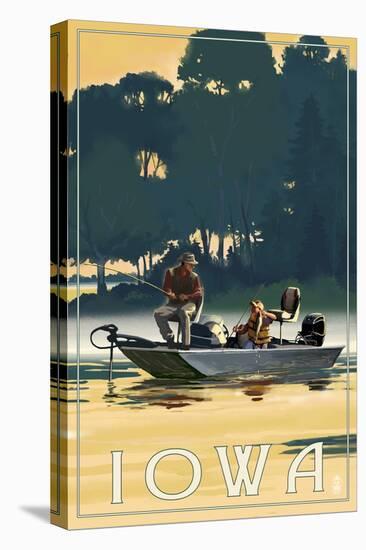 Iowa - Fishermen in Boat-Lantern Press-Stretched Canvas