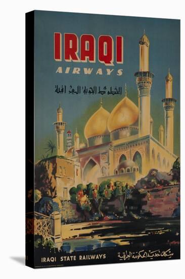 Iraqi Airways Travel Poster, Middle Eastern Mosque-null-Premier Image Canvas