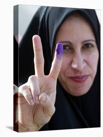 Iraqi Woman Holds Up Her Purple Finger, Indicating She Has Just Voted in Southern Iraq-null-Premier Image Canvas