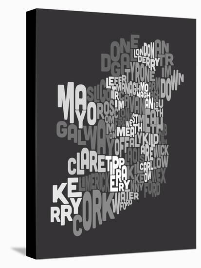 Ireland Eire County Text Map-Michael Tompsett-Stretched Canvas