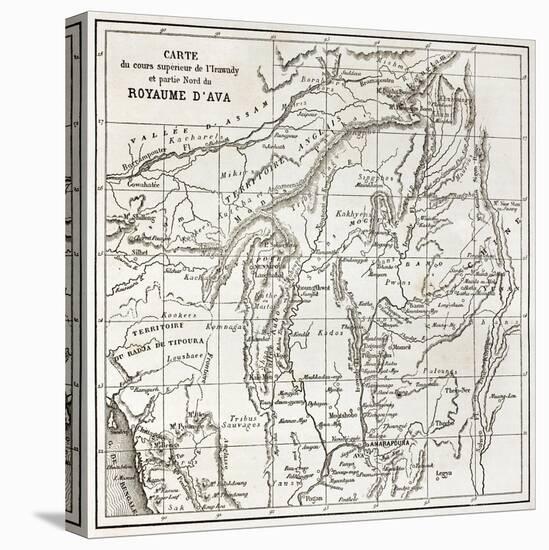 Irrawaddy River Northern Course Old Map (Ava Kingdom)-marzolino-Stretched Canvas