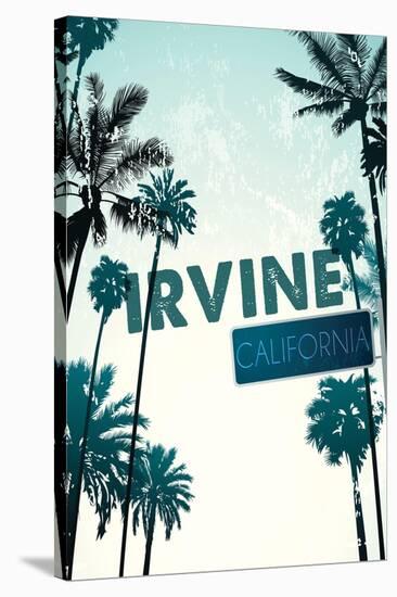 Irvine, California - Street Sign and Palms-Lantern Press-Stretched Canvas