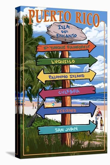 Isla del Encanto, Puerto Rico - Destination Signpost-Lantern Press-Stretched Canvas