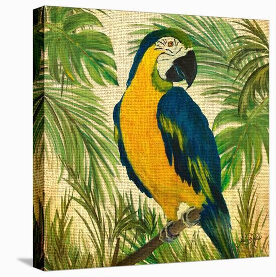 Island Birds Square on Burlap II-Julie DeRice-Stretched Canvas