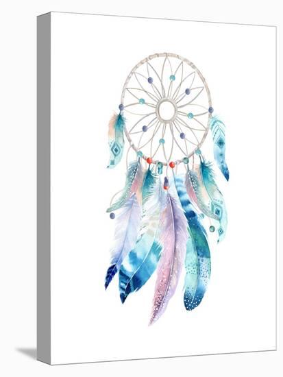 Isolated Watercolor Decoration Bohemian Dreamcatcher. Boho Feathers Decoration. Native Dream Chic D-krisArt-Stretched Canvas