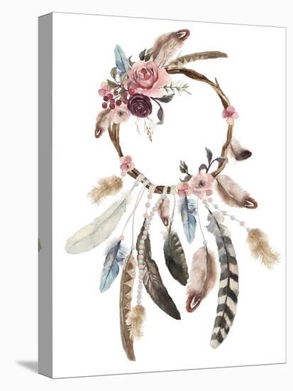 Isolated Watercolor Decoration Bohemian Dreamcatcher, Boho Feathers Decoration, Native Dream Chic D-VerisStudio-Stretched Canvas