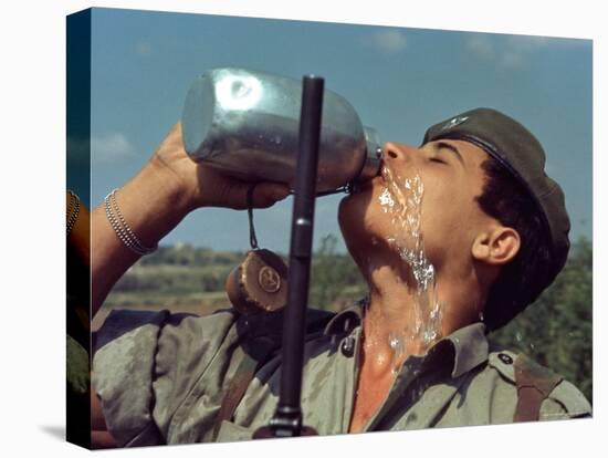 Israeli Soldier Drinking from Canteen-Paul Schutzer-Premier Image Canvas