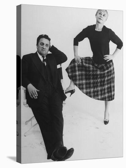 Italian Dir. Federico Fellini and Actress Wife Giulietta Masina Posing in Studio-Gjon Mili-Premier Image Canvas