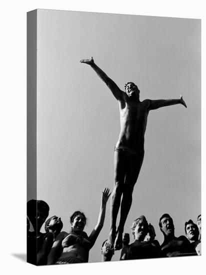 Italian Man Showing Off at a Swimming Pool-Paul Schutzer-Premier Image Canvas