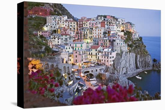 Italy, Manarola. Town and sea at sunset-Jaynes Gallery-Premier Image Canvas