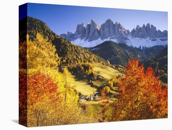 Italy, South Tyrol, Villn?Tal, St. Magdalena, Mountains, 'Geislerspitzen', Autumn-Thonig-Premier Image Canvas