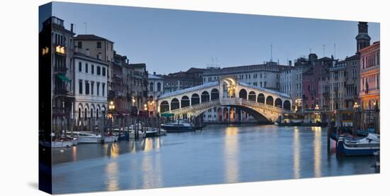 Italy, Veneto, Venice, Grand Canal, Rialto Bridge, Lighting, Evening-Rainer Mirau-Premier Image Canvas