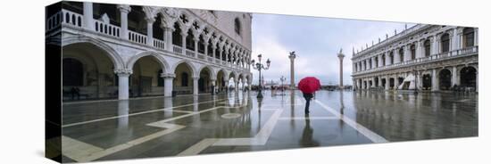 Italy, Veneto, Venice. Woman with Red Umbrella in Front of Doges Palace with Acqua Alta (Mr)-Matteo Colombo-Premier Image Canvas